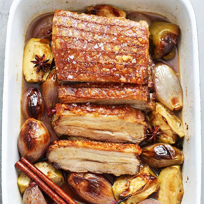 Crispy Roast Pork Belly Recipe with Apples